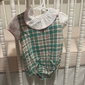 The Beaufort Bonnet Company Plaid Baby Romper with Peter Pan Collar